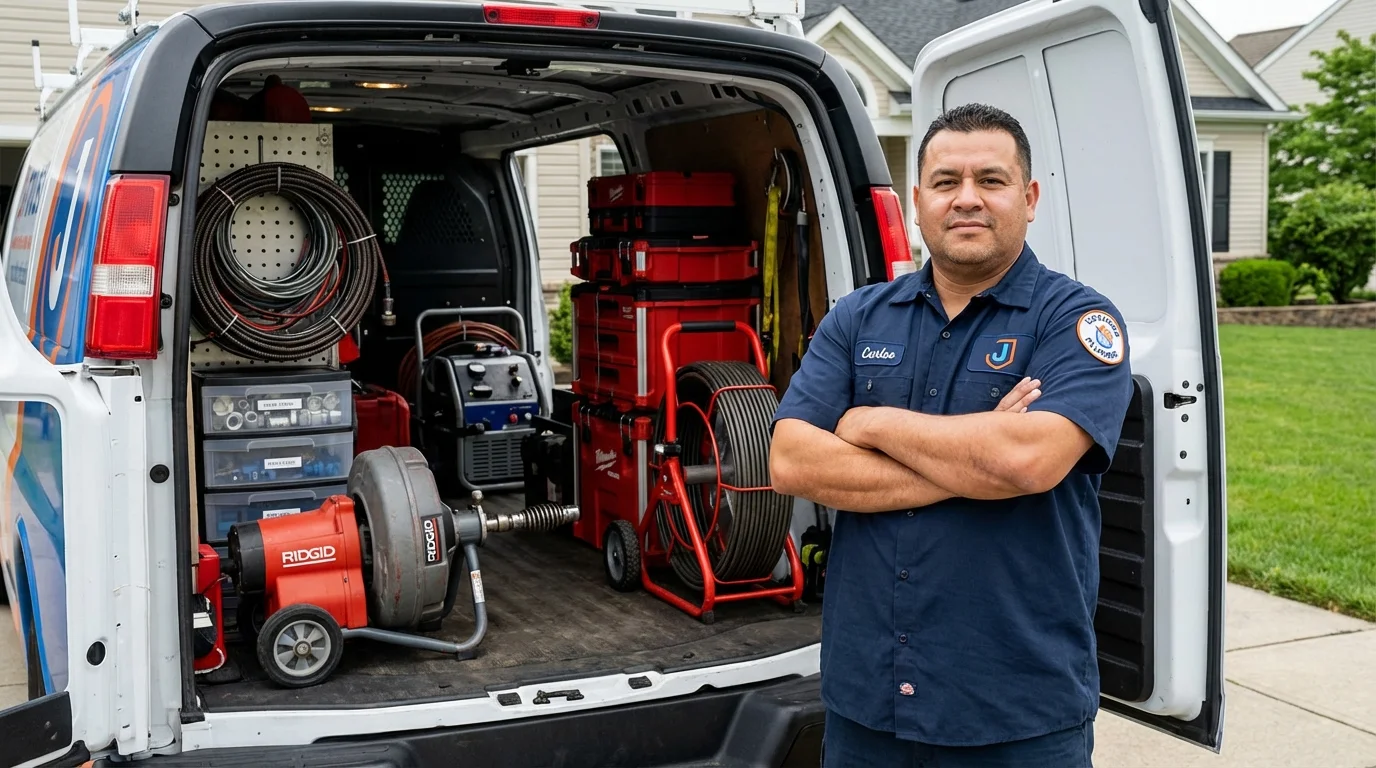 Professional drain cleaning equipment and Johns Plumbing LLC plumber in Freehold