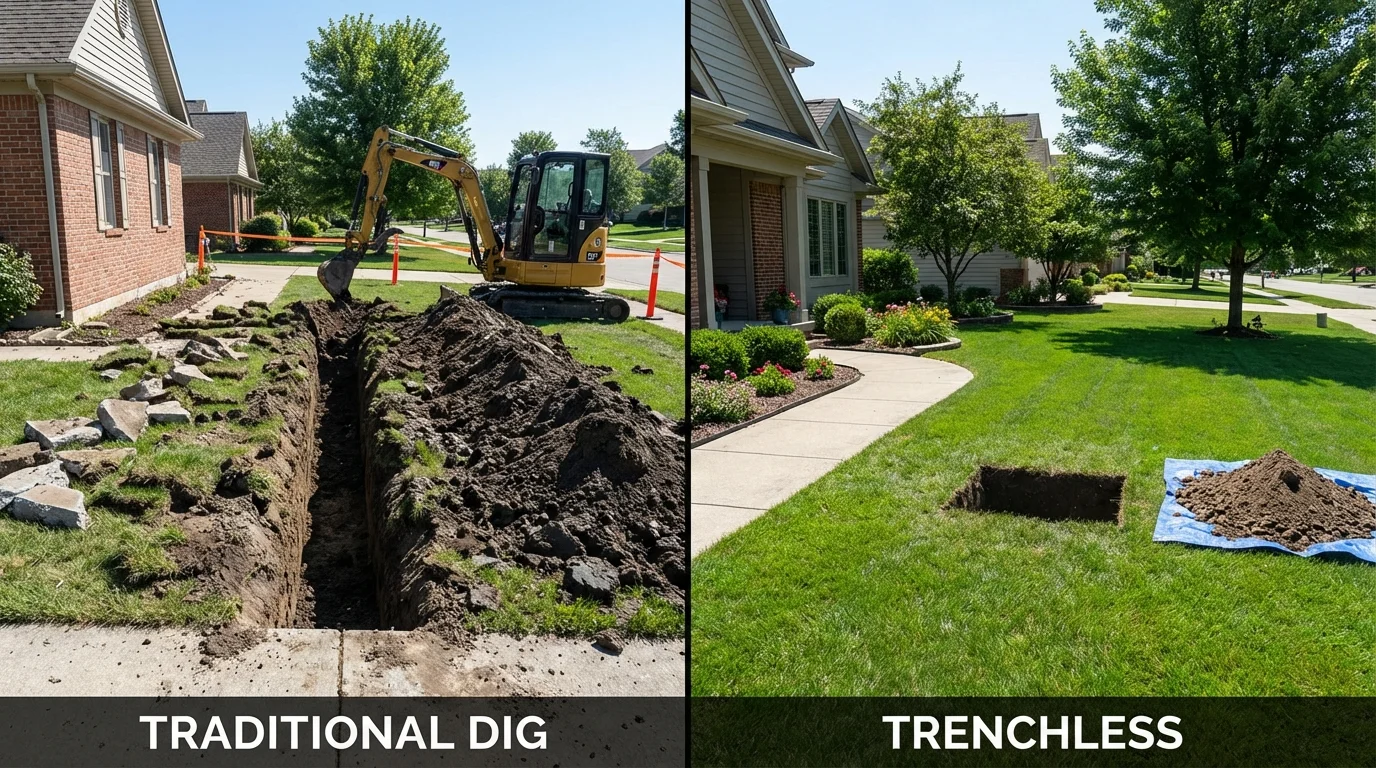 Trenchless sewer repair with minimal yard damage versus traditional excavation in Freehold, NJ